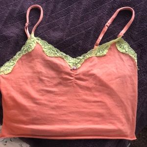 Orange tank top with yellow lace